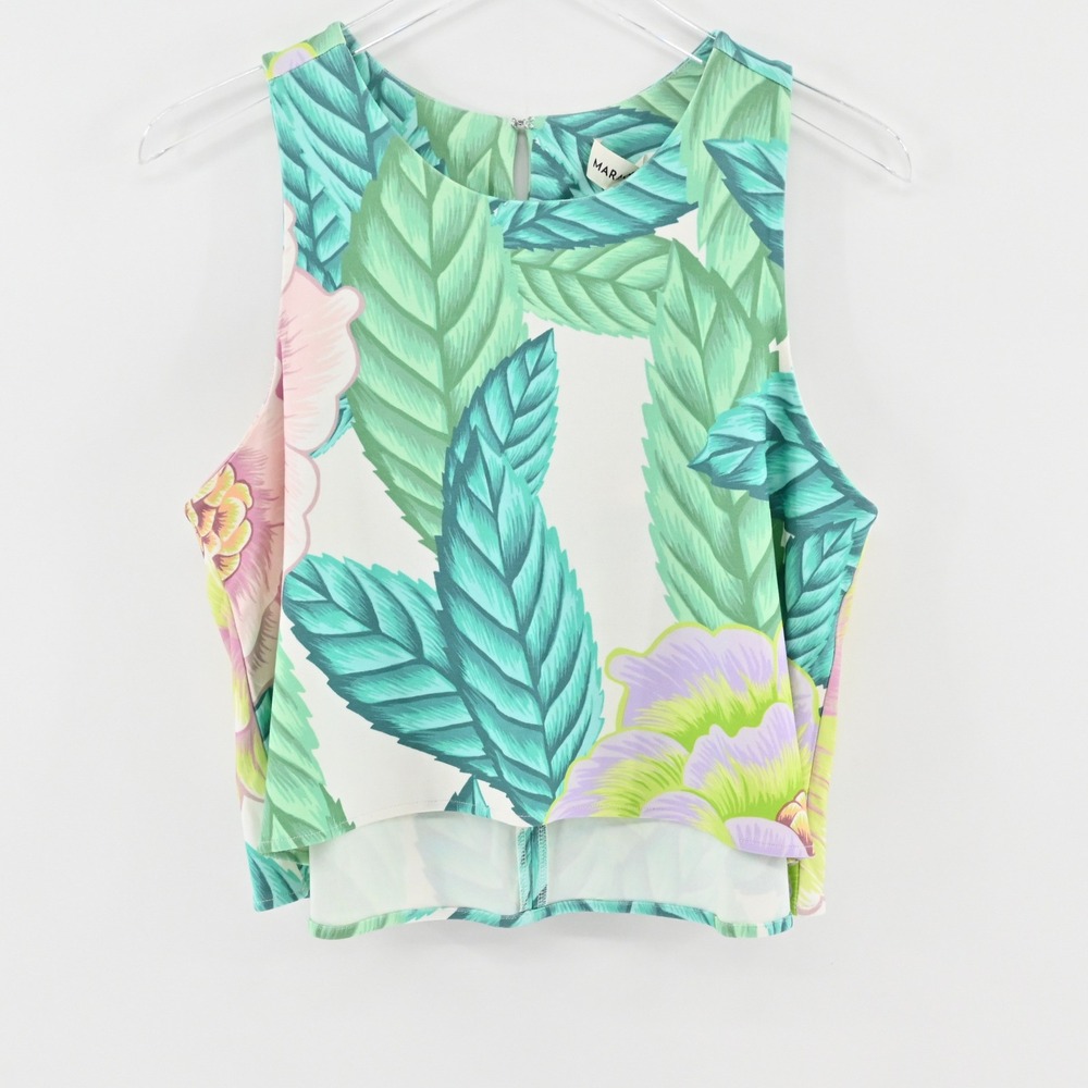 Mara Hoffman Floral Ponte Top Womens Size L Sleeveless Tropical Green Leaf Print